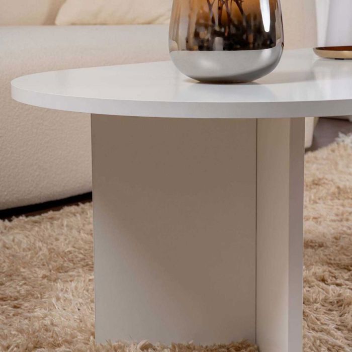 Mesa de centro oval em aglomerado branco, 119 cm de comprimento - IRIS