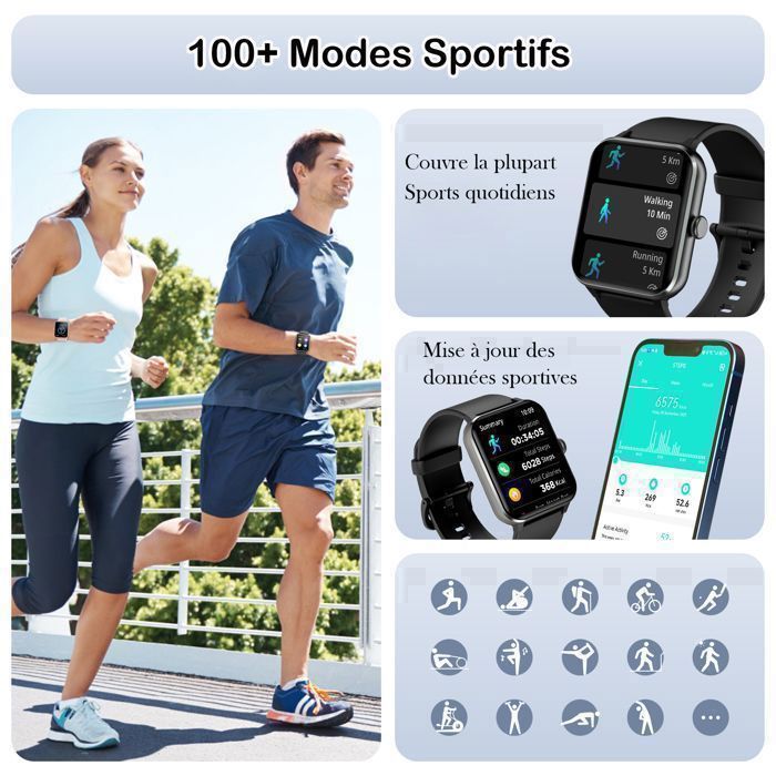 Smartwatch Blackview per uomo e donna, salute e sport, chiamate Bluetooth, monitoraggio della frequenza cardiaca/del sonno, impermeabile IP68, contapassi, 2 cinturini