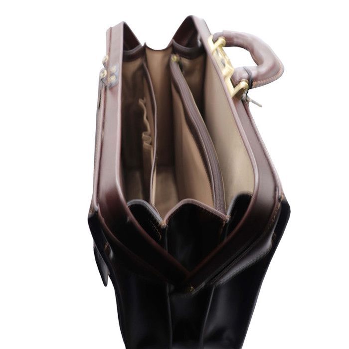 KATANA Grand cartable américain à 3 soufflets en croûte de cuir réf 63040 choco