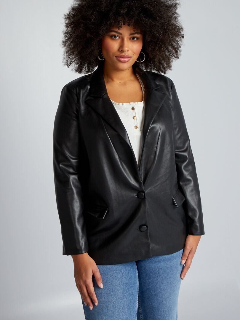 Chaqueta larga de piel sintética - negra