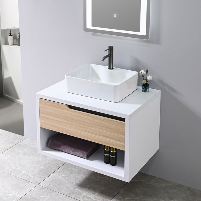 Single sink bathroom vanity unit 80cm wood and white with LED mirror LB-8153-80 LuxuryBain-