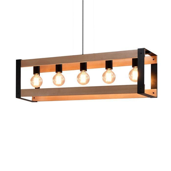Hanglamp - NETTLIFE - 5 lampen - Zwart - E27 - Hout/Metaal - Modern Scandinavisch