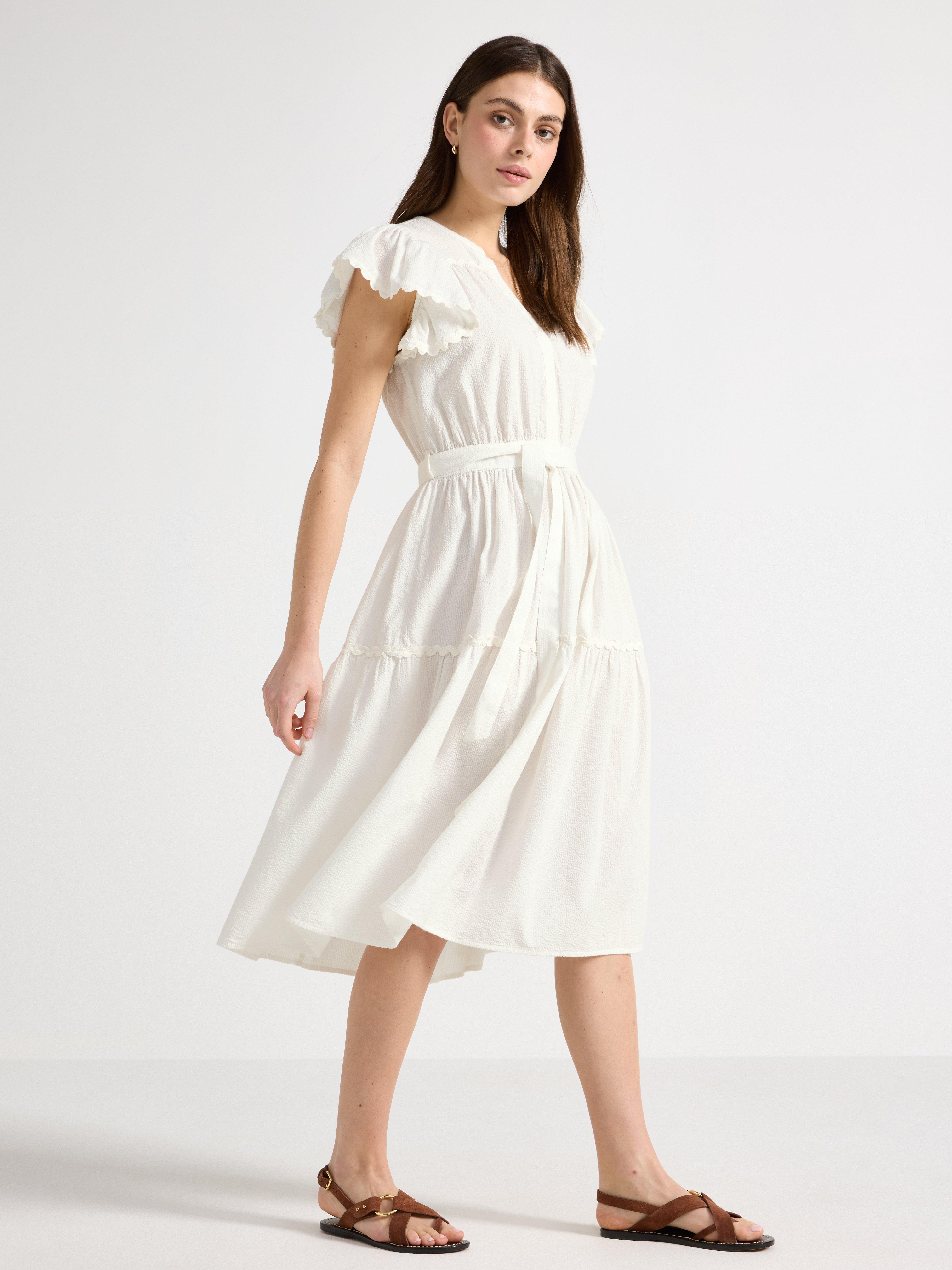 Midikjole med rysjer Off White