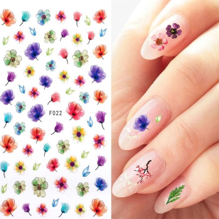 1 vel gekleurde bloemen / groen gras / lavendel nagelstickers nageltransfers accessoires tip manicure tool