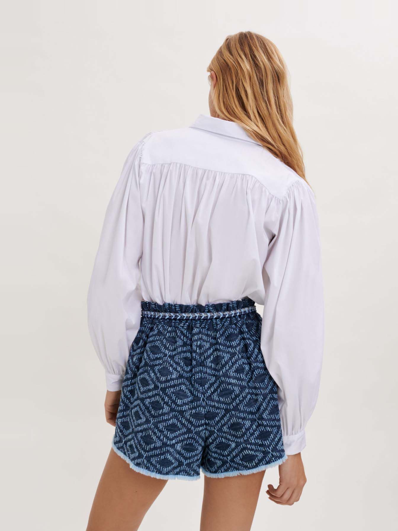 Pantaloni scurți jacquard cu efect denim - Indigo