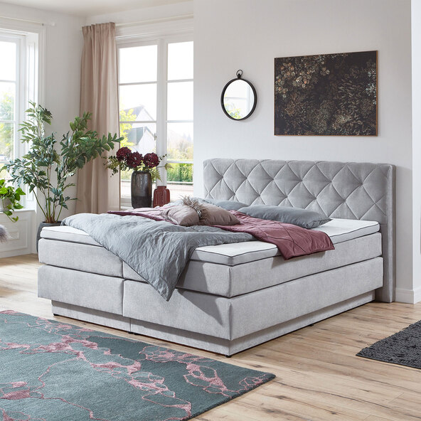 Luxe boxspringbed met opbergbox, 180 x 200 cm, lichtgrijs