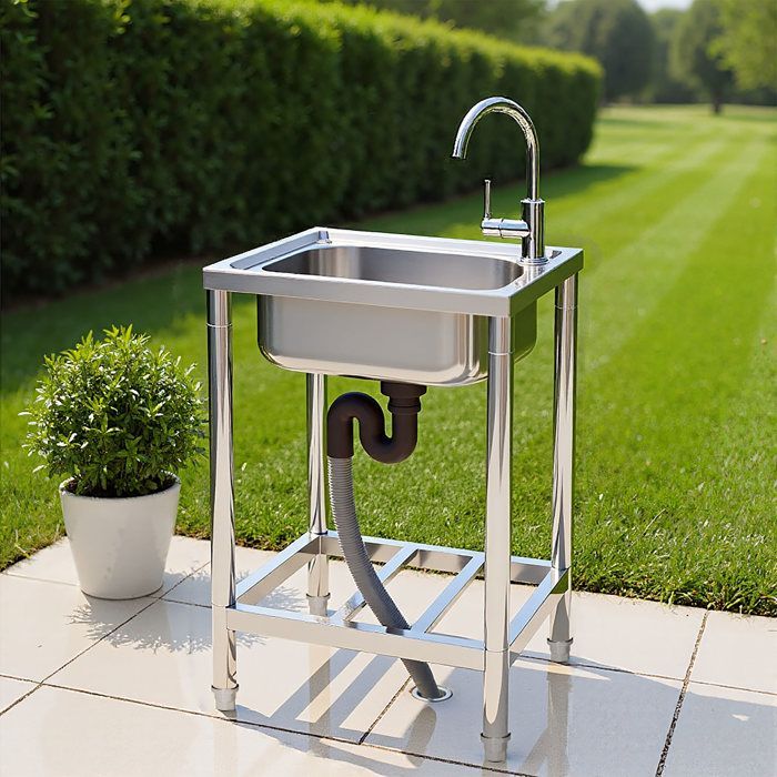 Évier de Cuisine avec robinet Inox Argent 50 x 40 x 80 cm 1 bac evier cuisine multifonction, facile à nettoyer, avec lave-mains