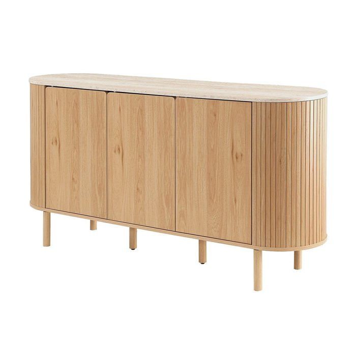 CALICOSY - 3-door sideboard with travertine-effect top, 160 cm wide - HELIOS - Light wood