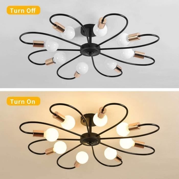 Ganeed Plafonnier Lustres Spoutnik E27-Vintage industriel-Or noir-8 lumières-Métal-33 * 33 * 4,7 pouces