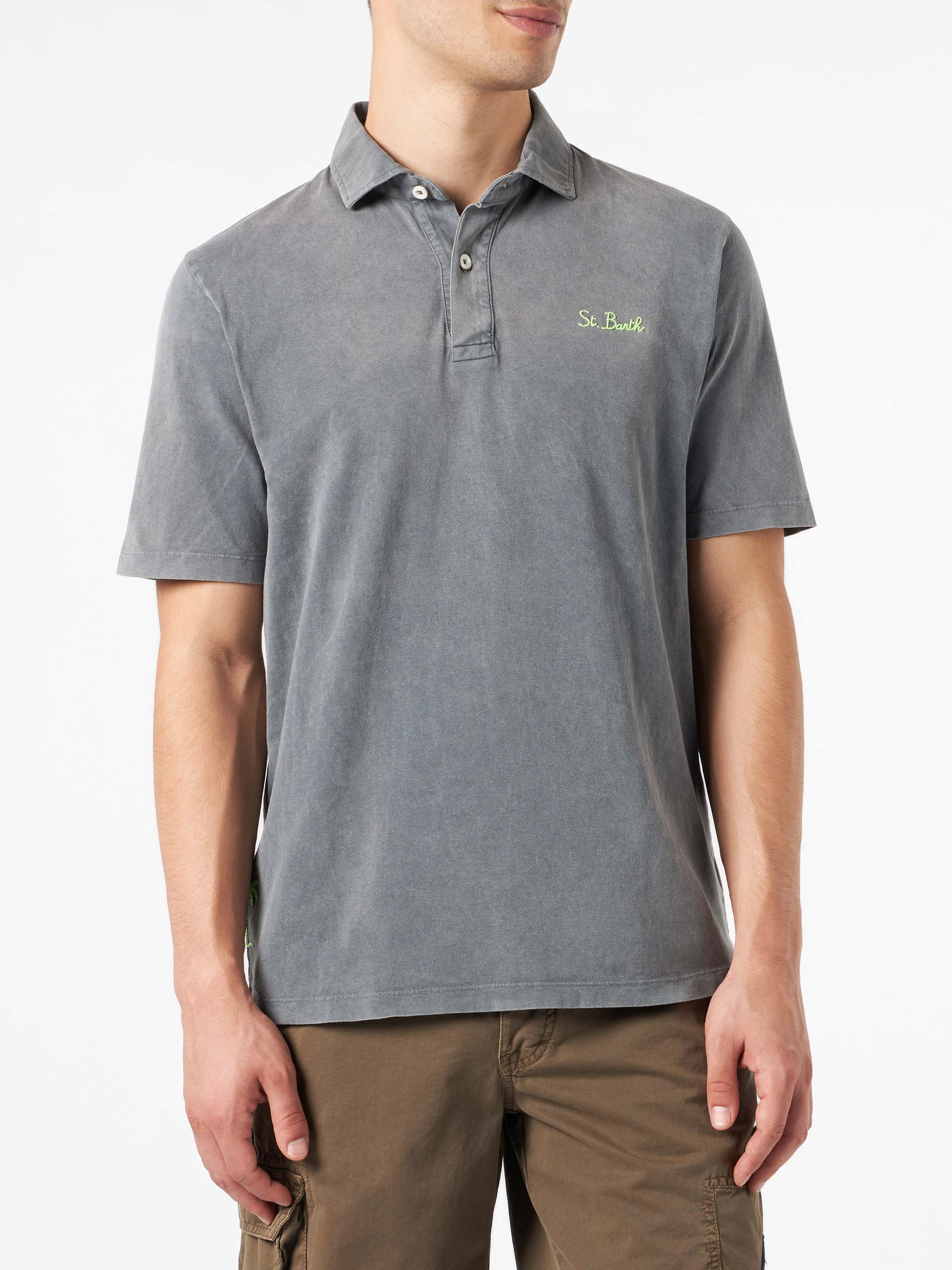 Grijze poloshirt voor heren met borduurwerk
