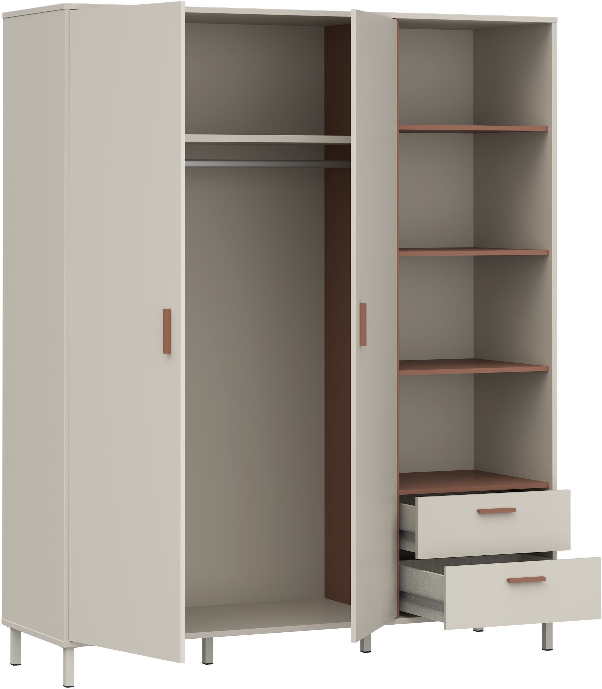 Armoire - 2 portes - étagères + tiroirs  - L168,4 x P52,9 x H201,6 cm - Cachemire et terracotta - MILLES