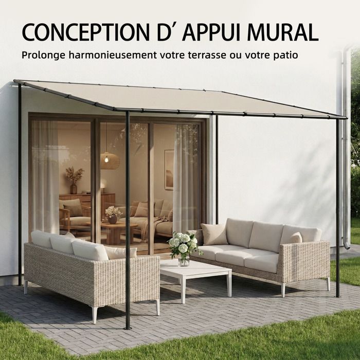 Pergola de jardin - Outsunny - canopée déperlante - système de drainage - métal et polyester - 3 x 2 m - crème