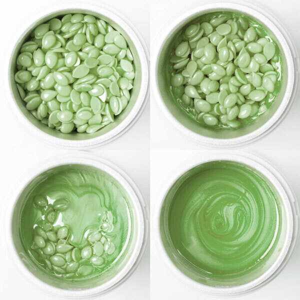 Pérolas de cera dura premium Rio com aroma de chá verde.