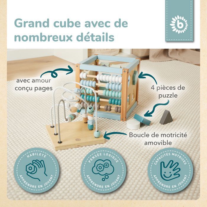 Baby Activity Cube - Bieco - Scandi-Chic - Fine Motor Skills - Stacking Game - Wood