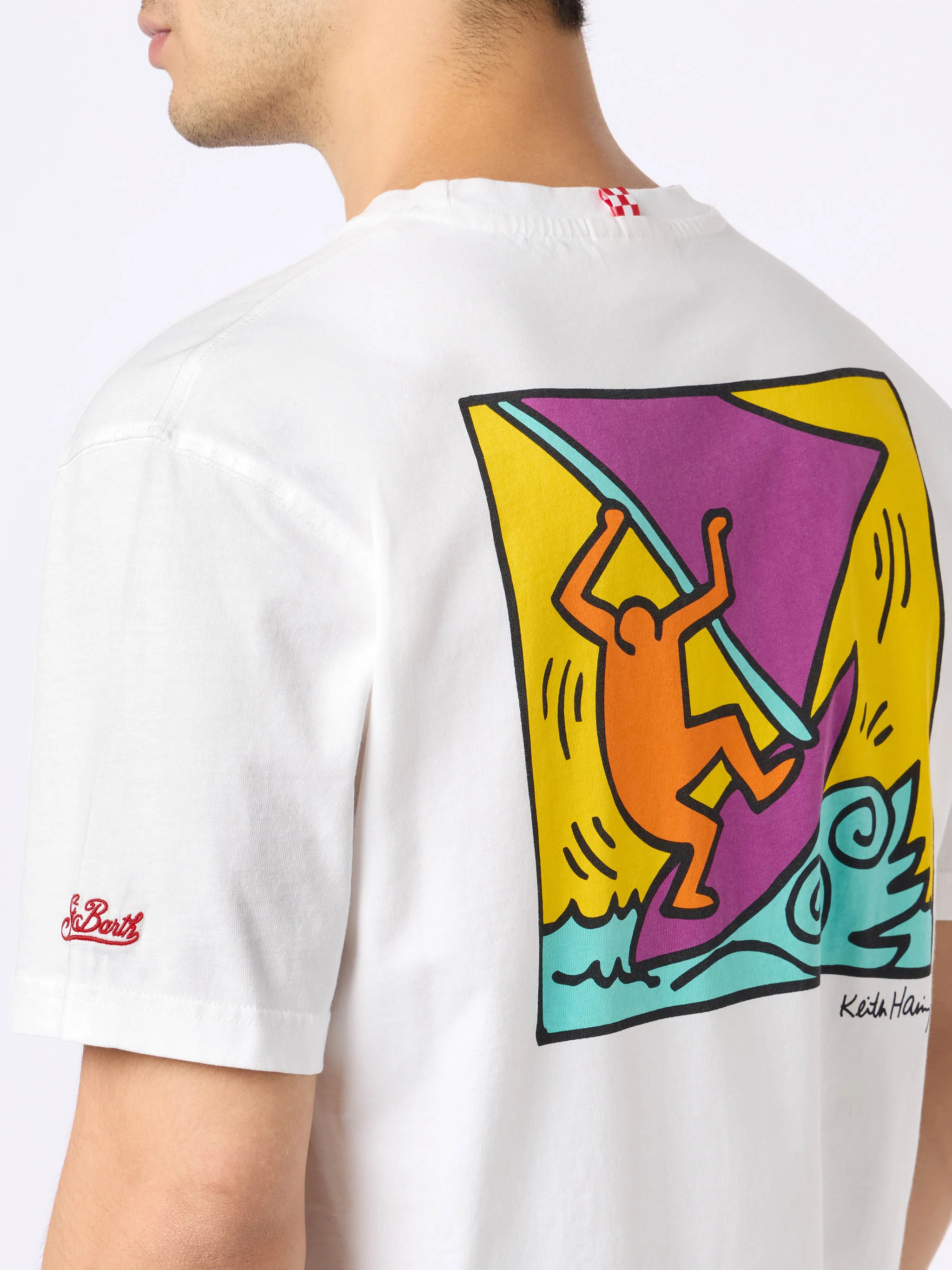 T-shirt da uomo in cotone con stampa fronte e retro del disegno Keith
