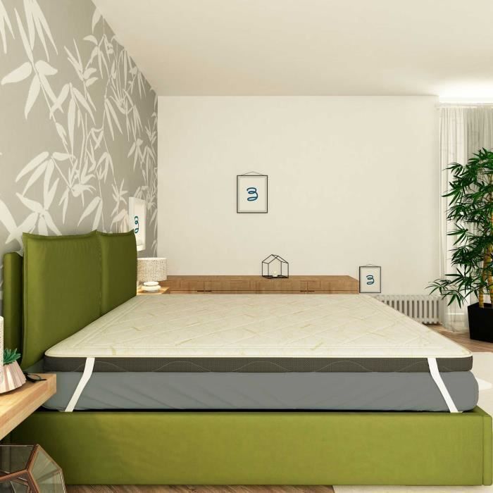 Surmatelas Bambou 160x200 cm - Mémoire de forme - Épaisseur 7 cm - Qualité optimal