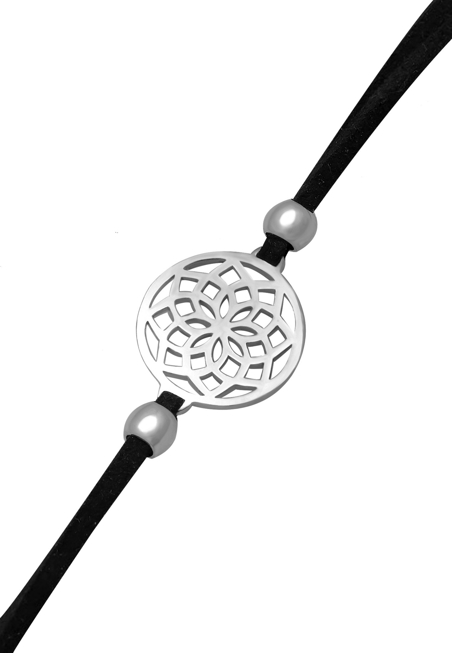 Elli Femmes Choker Fleur de Vie avec Bande Textile en argent sterling 925