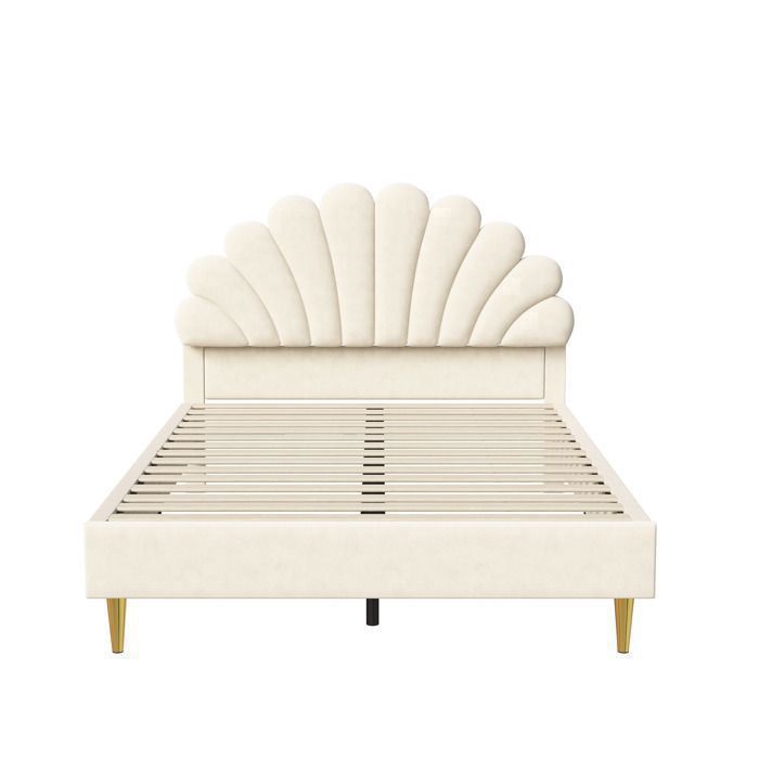 Tweepersoonsbed 140x190 cm - SUNFECILI - Beige - Massief MDF - Fluweelstof - 250 kg