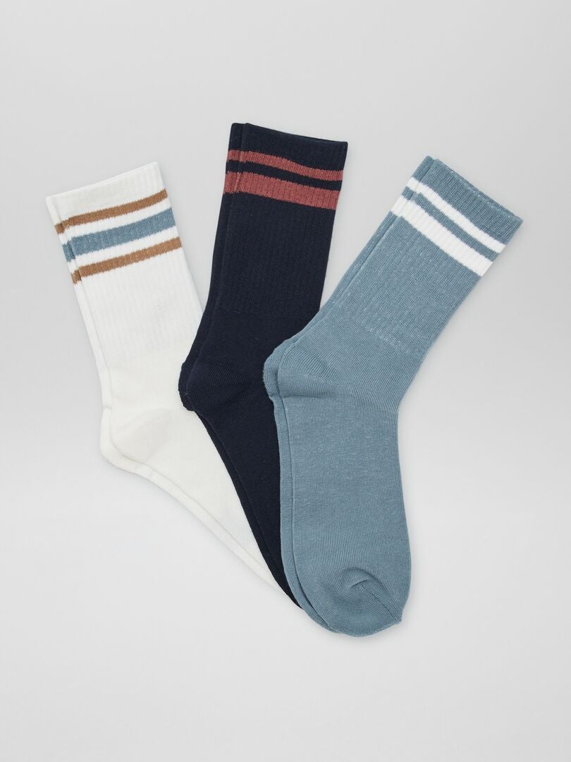 Set van 3 paar geribbelde sokken - BLAUW