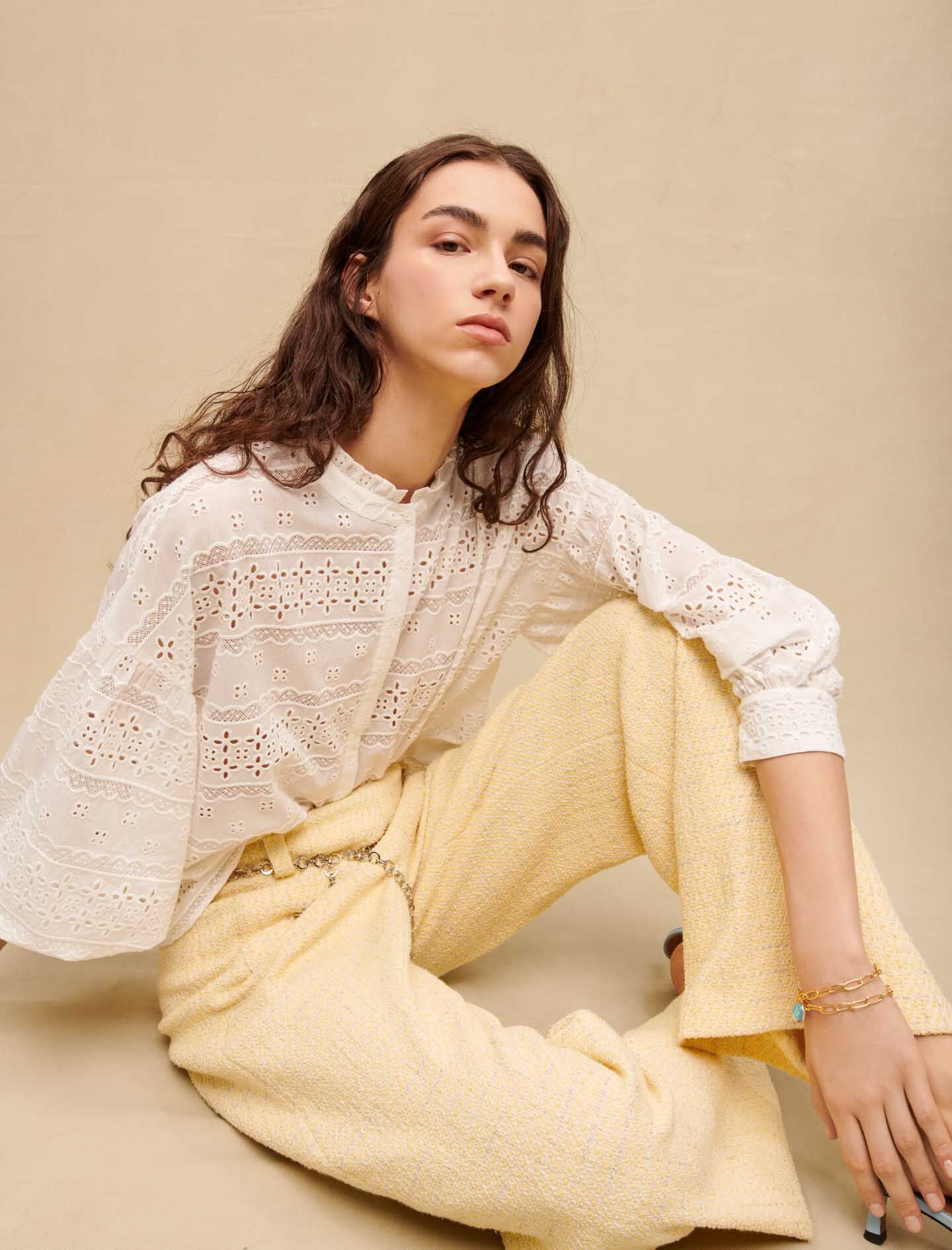 Witte katoenen blouse met borduursels - Wit