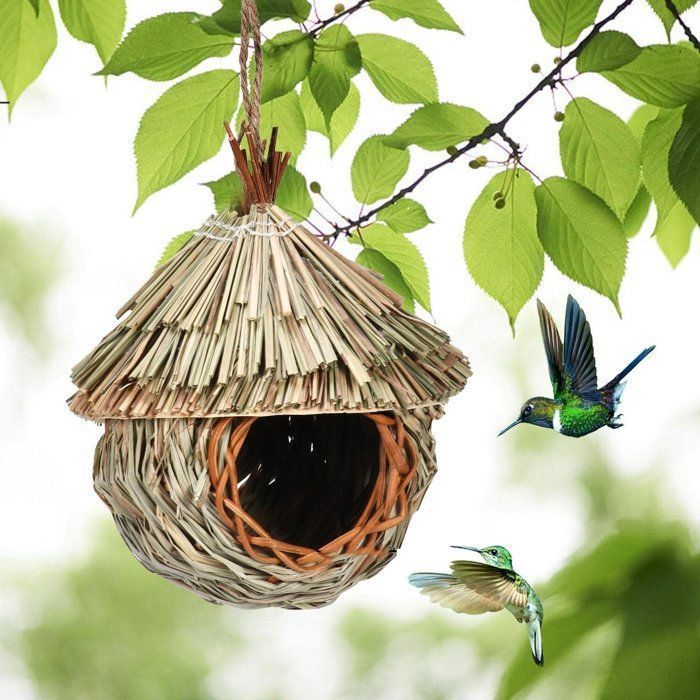 Nichoir à Oiseaux Exterieur Suspendre - Tissé à la Main - pour Les Petits Birds - 15×19cm