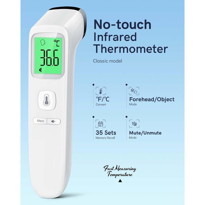 Thermomètre frontal sans contact pour adultes, thermomètres numériques infrarouges pour enfants, thermomètre bébé sans contact