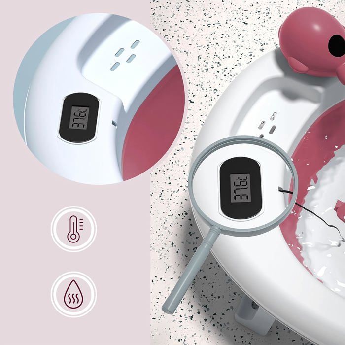 Folding baby bathtub - Moby-System - Holly - LCD thermometer - Soft cushion - Metal stand