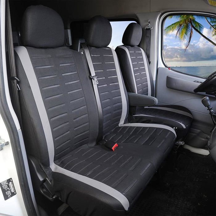Funda para asiento de coche, ajuste universal para la mayoría de camiones, furgonetas y autobuses, asientos delanteros 1 + 2 (3 asientos), gris.