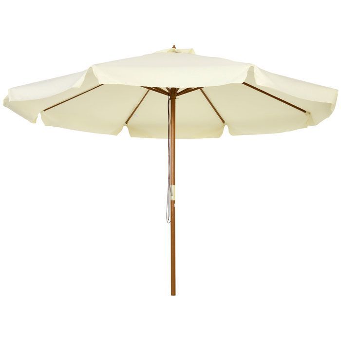 Rechte parasol - tuinparasol - Outsunny - groot rond formaat - bamboehout - Ø 3 m - beige