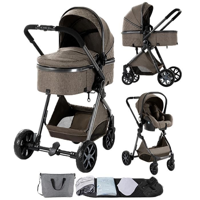 Magic ZC Kinderwagen, 3-in-1 Reisesystem, Kinderwagen mit Handtasche, bis 15 kg, 0–3 Jahre, Ein-Klick-Faltmechanismus, hohe Querformatansicht, Braun