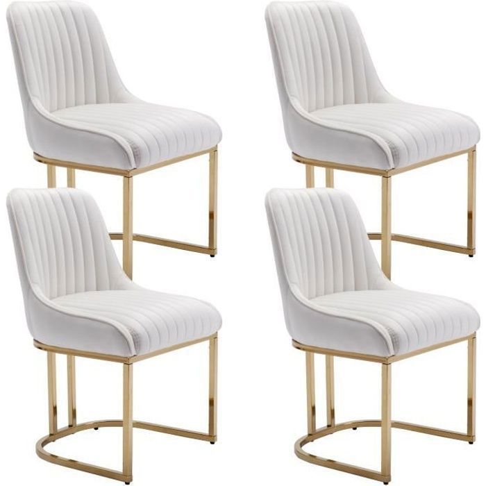 Wahson Dining Chair Set of 4 Velvet Dining Chairs, Kitchen Chairs with Gold Legs and Thick Cushion, White