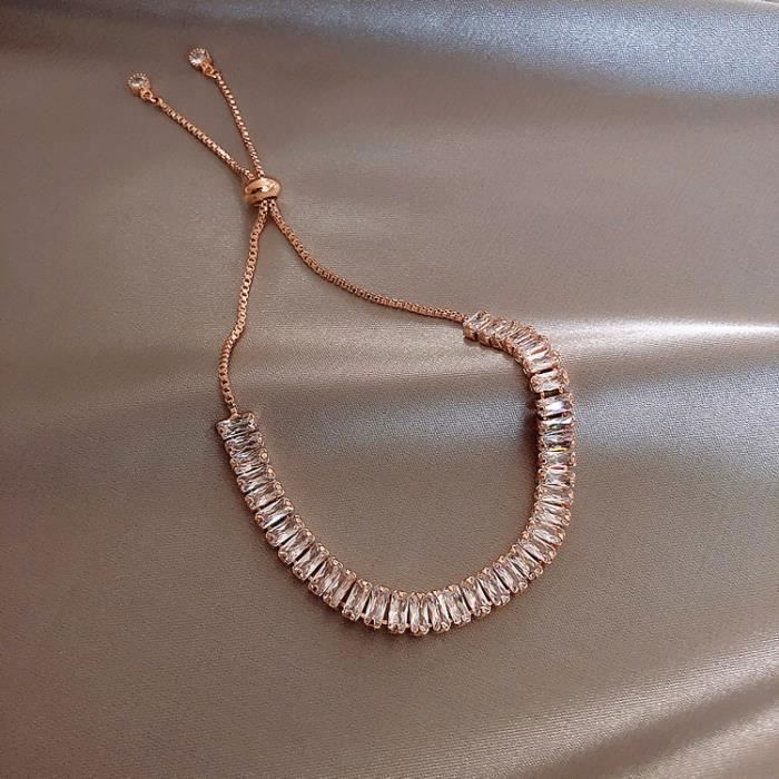 HUEIHWOH - Women's Rhinestone Bracelet with Cubic Zirconia, Valentine's Day, Christmas, Jewelry Box. 16-23cm - Rose Gold