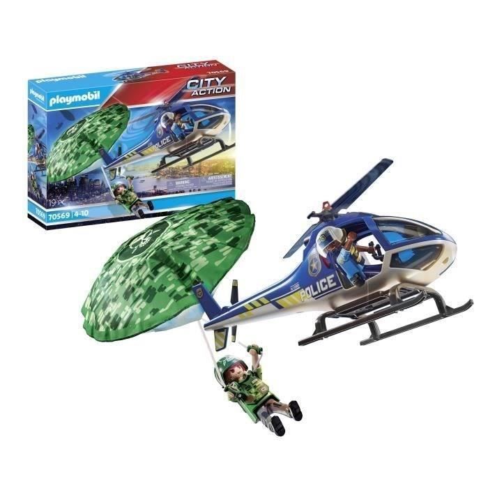 PLAYMOBIL 70569 Hélicoptère de police et parachutiste, City Action, Les Policiers, Dès 4 ans
