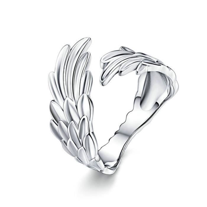 Anillo de alas de plata esterlina SHARPHY - Joyería de alas de plumas para mujer - Plata