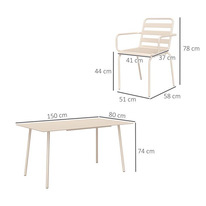 Salon de jardin - Outsunny - 7 pièces - avec 1 table et 6 chaises empilables - en acier - beige