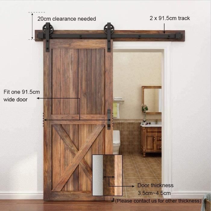 Porte de Grange Grande Roue Accessoire de Rail Suspension 2.0M, Porte Coulissante Ensemble Complet d'Accessoires Type J