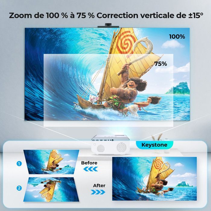Mini projetor compatível com 4K, Full HD 1080p, Wi-Fi 5G+2.4G e Bluetooth para iOS/Android/TV Stick/PS5.