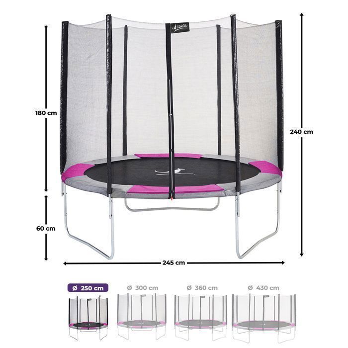 Trampolino KANGUI - RALLI Ø 244-250 cm – Bambino – Rete di sicurezza – Certificazione CE e NF EN 71-14