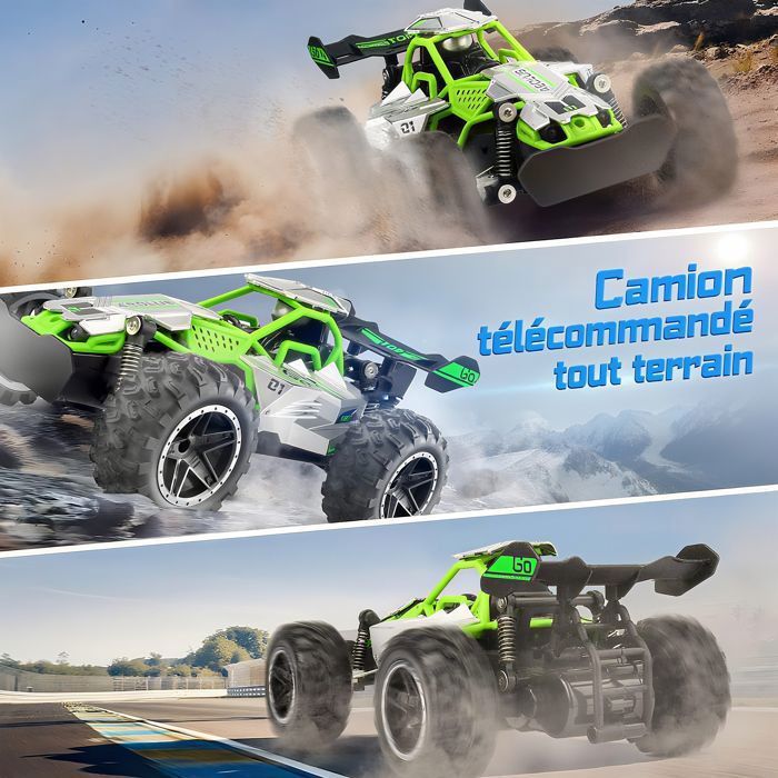 Carro todo-terreno com controle remoto - 2,4 GHz - Veículo off-road de alta velocidade (15 km/h) com farol - Verde