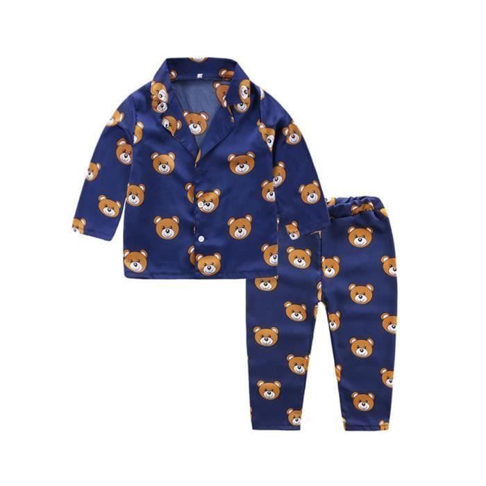 Pijama infantil - FUNMOON - Conjunto de camiseta y pantalón corto - Azul marino - Niño - Diseño de dibujos animados
