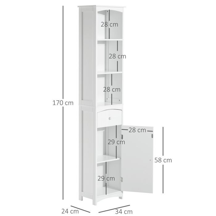 Meuble colonne - HOMCOM - rangement salle de bain WC étagère tiroir placard mobilier - bois - 34x24x170cm - blanc