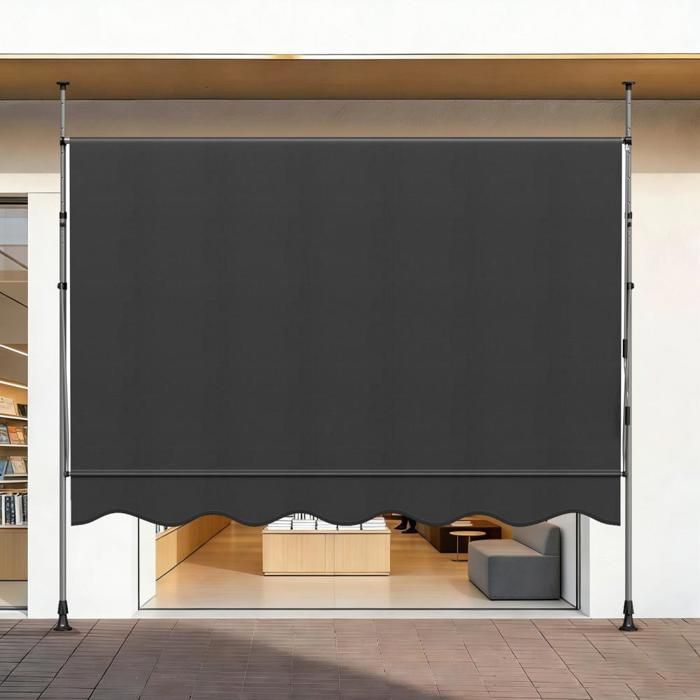 SUPFINE Store Banne Manuel Rétractable, Auvent sans Perçage, Hauteur Réglable, pour Terrasse, Jardin, Magasin, 2,5M Noir