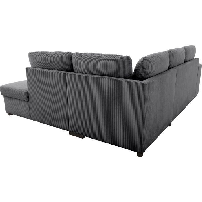 Canapé d'angle convertible réversible - 4/5 places - MITCHELL - Tissu velours côtelé Anthracite - Coffre, Poufs - 247 x 205 x 91 cm