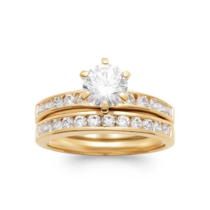 Double Ring Solitaire Zirconium Plated 18K Gold 5 Microns
