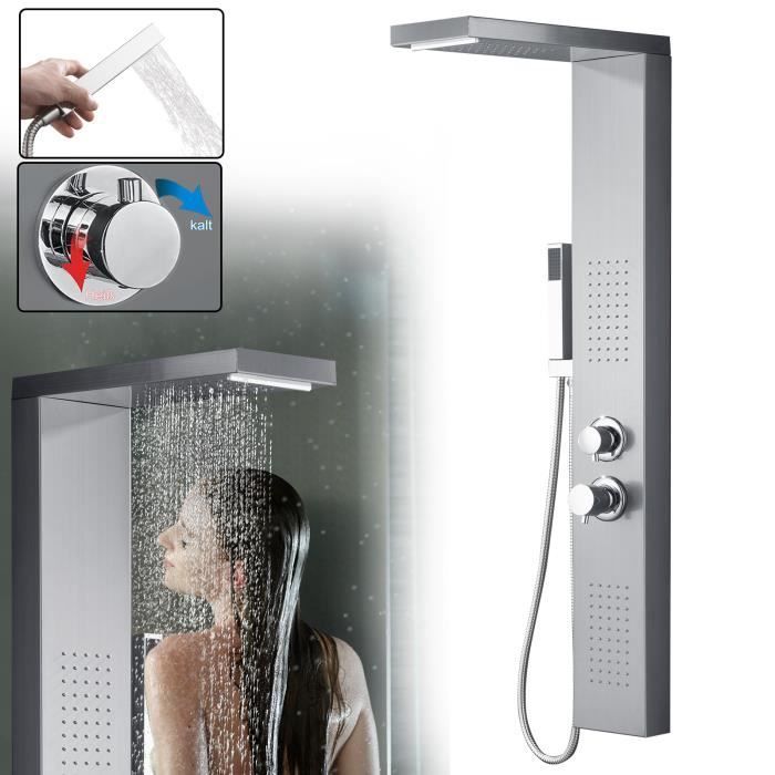 Columna de ducha LILIIN 4 en 1 con panel de ducha, sistema de ducha de mano y ducha de lluvia, color plata.