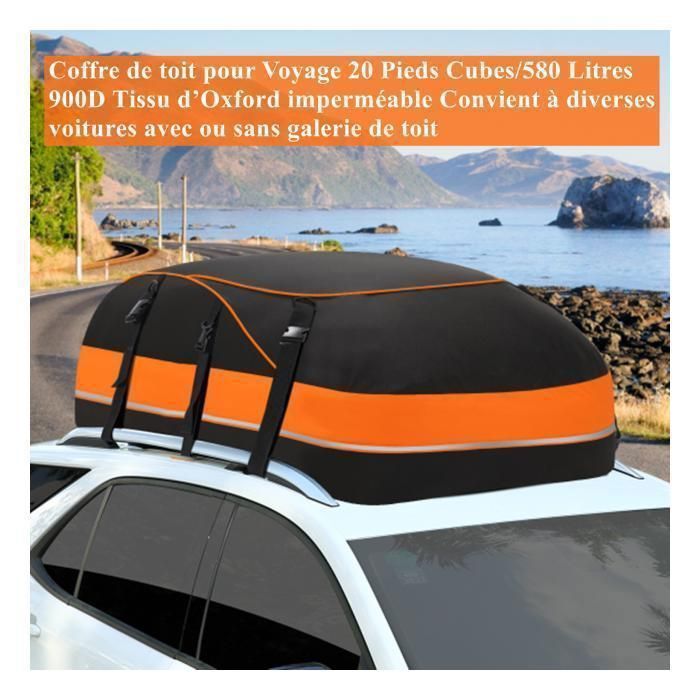 Coffre Toit Pliable - 580L/20 Pieds Cubes - 900D Tissu d’Oxford - Sac de Toit Voiture Pour Voyage Souple Résistant aux intempérie