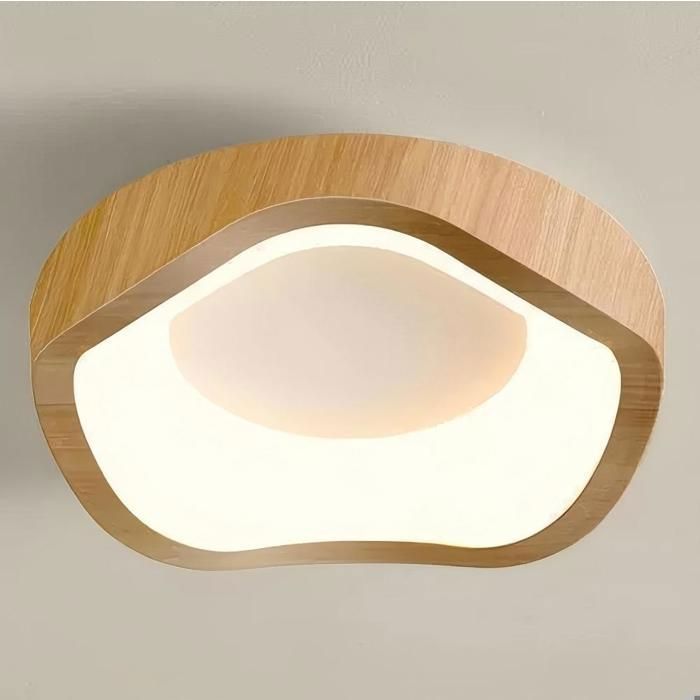 Lámpara de techo LED de estilo moderno WOTTES - 12W Blanco cálido IP54 Impermeable Lámpara de techo de madera para baño - 1 unidad Lisa Ø20CM