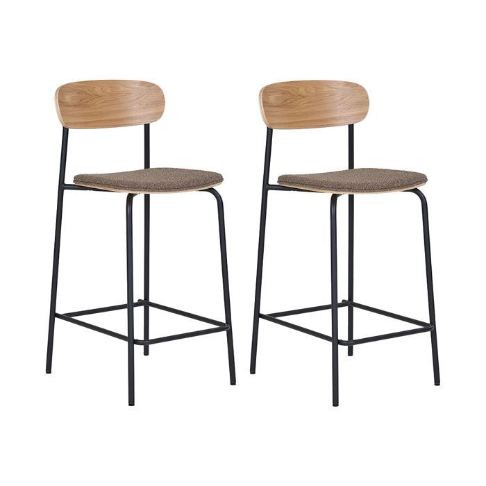 Zoe - lot de 2 tabourets en bois de frêne - pieds en acier - Marron