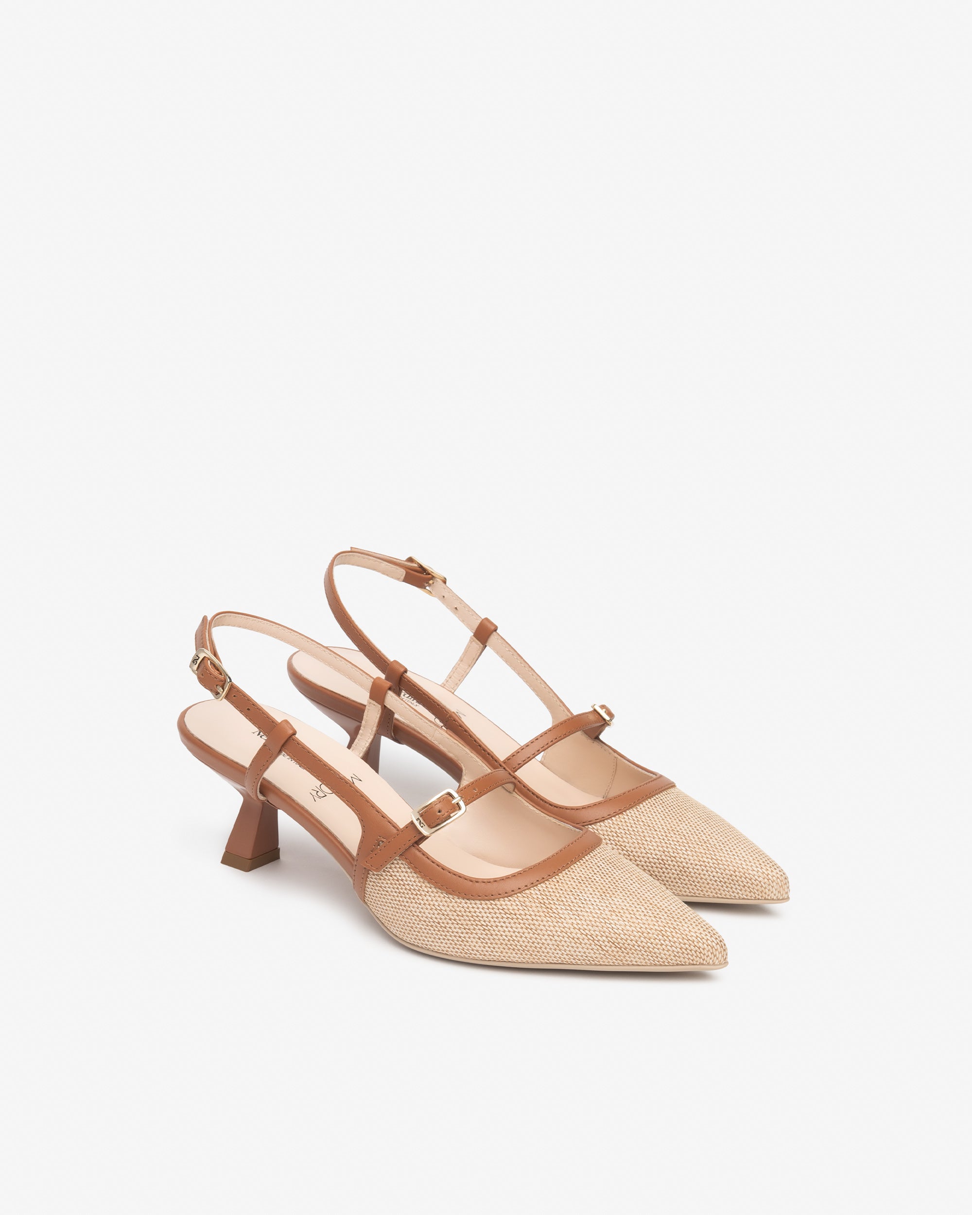 Damen-Slingback aus Leder und Stoff