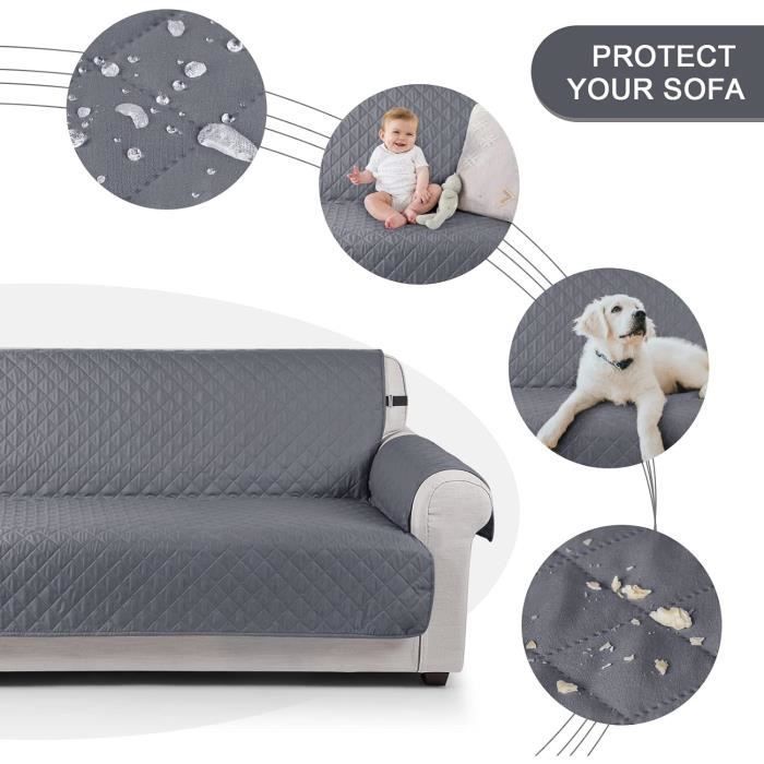 Funda para sofá - DARMOWADE - 3 plazas - Impermeable - Poliéster - Gris oscuro